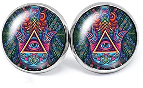 JUANLOWE Die Hand der Fatima Ohrringe (Hamsa, Chamsa, Khamsa), blau bunt, Ohstecker aus Edelstahl