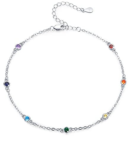 JFASHOP Chakra Fußkettchen 925 Sterling Silber Yoga Armband Damen Yoga Schmuck 7 Chakra Armband Amulett Armreif Muttertags Geschenke Valentinstag für Frauen Mädchen