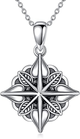 ROMANTICWORK Lotus Compass Necklace Sterling Silver Lotus Flower Compass Pendant Jewellery Gift for Women