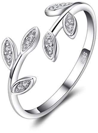ACGZBD Olive Leaf 925 Sterling Silber Ring Zirkonia offen verstellbare Manschette Finger Daumen Band Ringe für Frauen