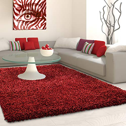 Muratap Teppich Wohnzimmer Weich - Basic Shaggy - Hochflor Teppich Wohnzimmerteppich, Schlafzimmerteppich Pflegeleicht und Fusselfrei - Große: 300x400 cm - Farbe: Rot