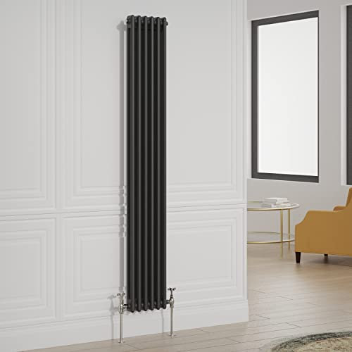 Warmehaus Traditional Radiator Double Column Black Vertical Cast Iron Style Central Heating Tall Radiator - 1800x290mm