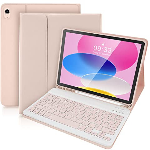 SOPPY Bluetooth Keyboard Case for New iPad 11th Gen. (A16) 11-inch 2025, 10th Generation 10.9 inch 2022, Detachable Wireless Keyboard, with Built-in Pen Holder, UK Layout, Pink