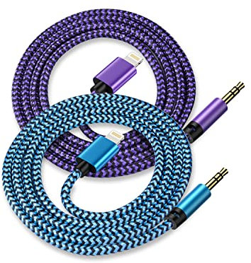 [2Pack/3.3ft] Lightning to 3.5mm iPhone Aux Cord, [Apple Mfi Certified] iPhone Aux Audio Cable for Car Home Stereo Speaker Headphone Compatible with iPhone 14 13 12 11 Pro Max Mini XR XS 8 iPad iPod