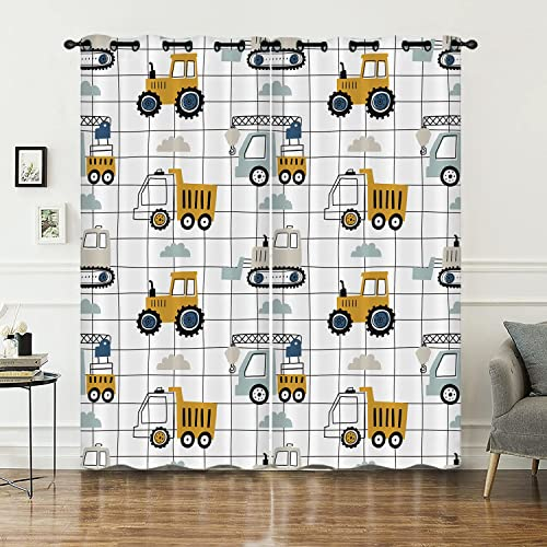 HOSIMA LKW Konstruktion Vorhänge Blickdicht Gardinen Mit Ösen,2-Set 117x138cm Traktor Modern Dekoration Leichte & weiche Verdunklungsvorhänge für Wohnzimmer Kinderzimmer Jugendzimmer(LKW 117x138cm)