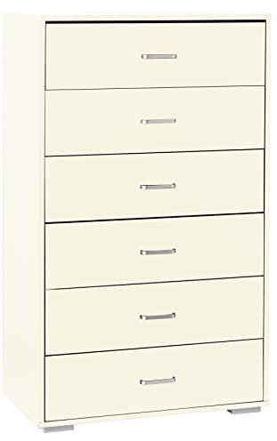 Totò Piccinni Cassettiera in Legno 6 Cassetti comò design moderno ideale per camera e soggiorno (Bianco Caldo)