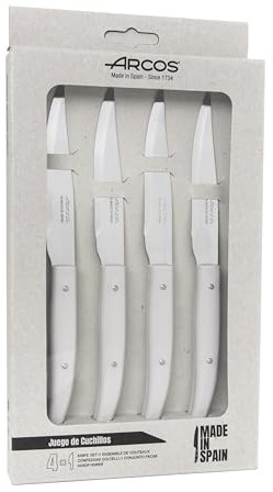 Arcos Série de couteaux de table - Jeu de couteaux à steak 4 pièces - Lame en acier inoxydable Nitrum de 110 mm - Tranchant lisse - Manche en polypropylène - Couleur grise