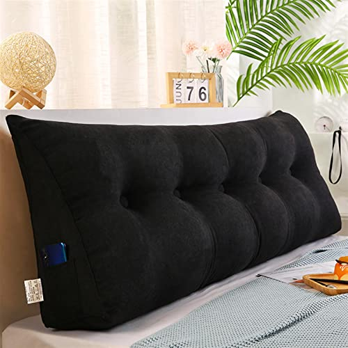 RVUEM Dreieckiges Keilkissen, Positionierungshilfe RüCkenlehnenkissen Zum Lesen, Dekorative KöRperwurfkissen, Daybed-RüCkenlehne, Mit Abnehmbarem Bezug, FüR Sofa/Bett,Schwarz,200 * 50 * 20CM
