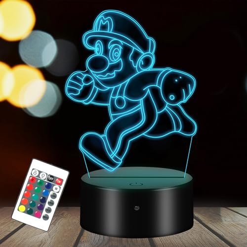 HooJtny Super mario Lampe, Super mario 3D Nachtlicht LED für Kinder, 16 Farben USB Wiederaufladbar mit Fernsteuerung, Geschenk für Kinder Jungen