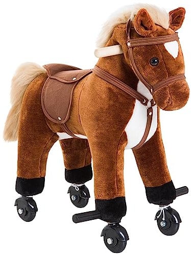 HOMCOM Caballito para Bebes de +36 Meses Caballo con Ruedas Sonidos de Relincho Palos y Pedales Carga 60 kg 55x23x60 cm Marrón