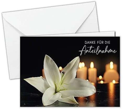 10x Danksagungskarte Trauer mit Umschlägen - Danksagung Klappkarte mit Lilie und Kerzen für Beerdigung - Dankeskarte Trauerfeier (DIN A6)
