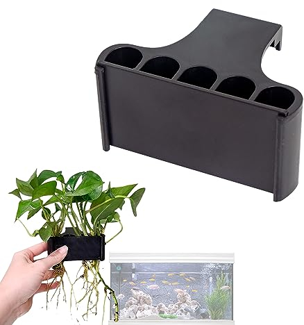 jinminamz Soporte Plantas Acuario Jardinera Macetas - Colgante Portaplantas con Gancho de AcuáTico para Tanque Peceras Vivas Accesorio Decoraciones Paisaje AcuáTicas, 1 Pieza, Negro