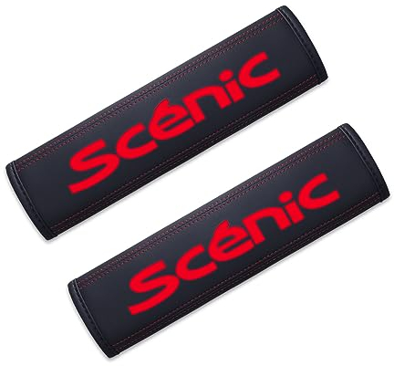 CEMELI 2 Stücke Sicherheitsgurt Pads Schulterpolster Leder für Renault Scenic mit Zeichen Kinder und Erwachsene Schulterschutz,B-Red