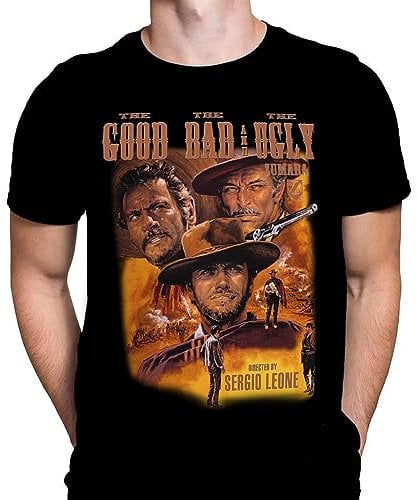 The Good Bad and Ugly Herren T-Shirt Gothic Horror Print, Schwarzes Baumwoll-T-Shirt, Movie Poster Tee