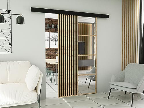 KIER FURNITURE Wandschiebetüren mit Spiegeln MOLI 100 – Schiebetür Komplettset Schiene Komplettset Mit Tür – Zimmertüren Mit Zarge Komplett - B106xH205xT1,6 cm - Eiche Craft Golden