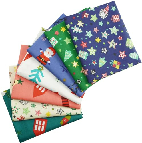 YXJDWEI Baumwollstoff Patchwork Stoffe 100% Baumwolltuch DIY Gewebe Quadrate Stoffpaket zum Nähen mit vielfältigen Muster für Handarbeiten (Weihnacht, 7 Stück 46x56cm)