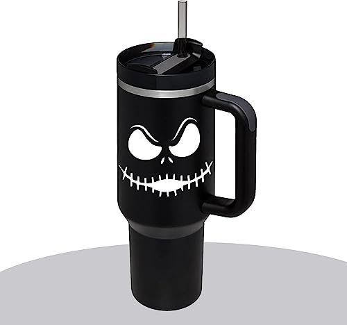LXDAZSX 40OZ Jack Skellington Tumbler Stainless Steel Water Bottle Travel Mug Iced Coffee Cup with Handle Straw Lid Insulated Reusable Hot Cold Beverages Tumbler Smily