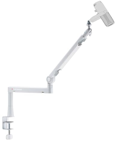 THRONMAX Twist S6 Boom arm low profile, Adjustable Desk Mic Stand with Cable Management for Gaming Podcasting, Steaming Recording, Blue Yeti, Eltato, Universal White