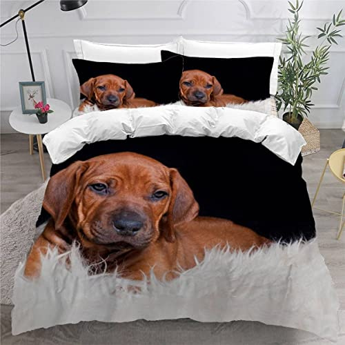 MEVASA Bettwäsche 135x200 Rhodesian Ridgeback Bettwäsche-Set 3 Teilig 3D-Druck Süßer Hund Tier Bettbezug 135x200 mit Reißverschluss Weiche Mikrofaser Kinderbettwäsche mit 2 Kissenbezug