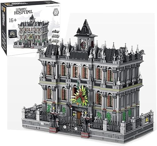 FULHOLPE Architektur Bausteine Haus Bausatz, 7537 Klemmbausteine Modular 3 Ebenen Irrenhaus Building, Lunatic Asylum Krankenhaus Modellbau-Set Kompatibel mit 10937 Ausbruch aus Arkham Asylum