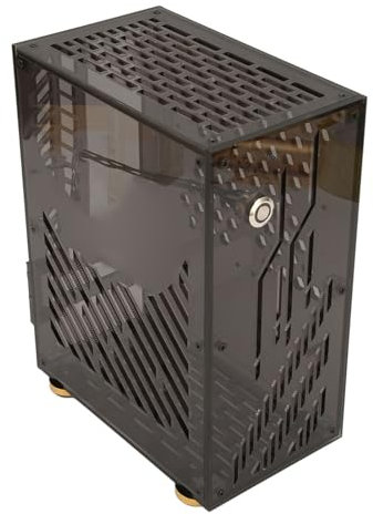 Mini Caja ITX, Caja Portátil Ligera para Computadora ITX con Botón de Metal de Panel Transparente de 4.3L para Bricolaje (Black)