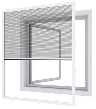 Wip Expert Plissee Fenster Ultra Flat, Insektenschutz für Fenster, Fliegengitter, Mosquitoschutz, Selbstbausatz 100 x 120 cm, weiß, 03242