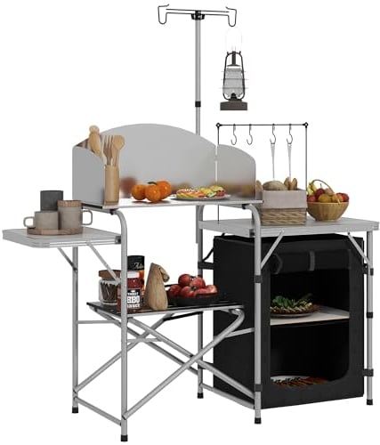 Outsunny Cuisine de Camping Meuble de Cuisine avec Rangement, Table d'extérieur Pliante Portable, Station de Cuisson en Aluminium avec Sac de Transport