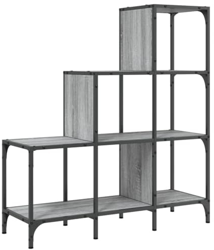 vidaXL Bücherregal, Bücherschrank mit viel Stauraum, Standregal Regal mit verstellbaren Füßen, Büroregal Aktenregal, Grau Sonoma Holzwerkstoff Metall