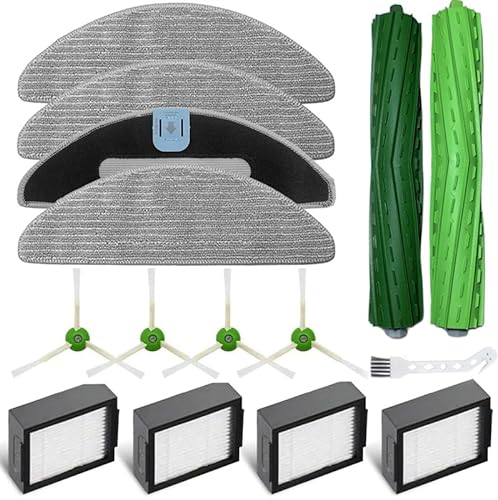 15 piezas de repuesto para Roomba Combo I5, I5+, J5, J5+, 2 cepillos principales, 4 cepillos laterales, 4 filtros Hepa, 4 paños de fregona, 1 cepillo de limpieza