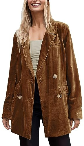 MNRIUOCII Blazer, cardigan da donna, elegante, tinta unita, con bottoni, con tasche, elegante, a maniche lunghe, trench con bottoni, blazer casual, blazer, oro rosa., M