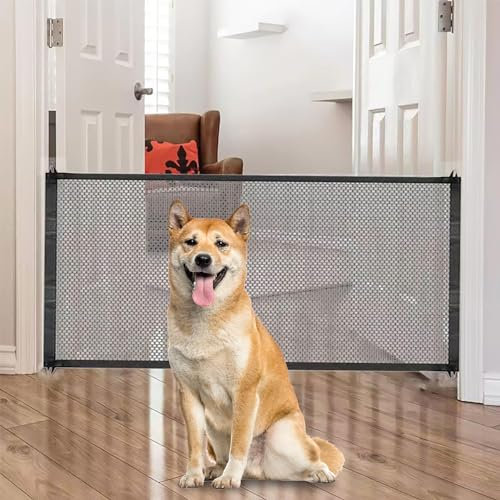 Barrera Seguridad Niños y Perros Puerta para Perros,Barrera Seguridad Perros,Puerta de Perro,Barrera para Perro,Plegable y portátil,Ideal para Perros o Gatos,en escaleras en Interiores y Exteriores