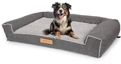 Petsen Personalisierte Hundebett - Grosse Große Mittelgroße Hunde - Hundekissen waschbar – Hundekörbchen - Hundematte mit Gravieren Namen (Kord Grau, L 118 x B 78 x H 17 cm)