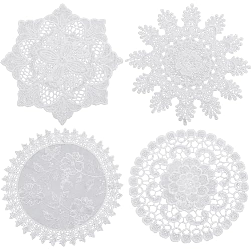 GORGECRAFT 8Stk 4 Stile Baumwoll-Spitzendeckchen 21cm Runde Häkel-Tischsets Mit Blumenmuster Vintage Klein Gehäkelte Untersetzer Tassenunterlage Für Hochzeit Teeparty Tischdekoration Esszimmer Weiß