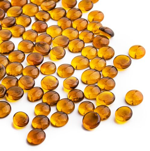 0.44KG Amber Glass Marbles,Mini Flat Glass Beads~150 PCS for Vase Fillers,Floral Bottom Mancala Gems Pebbles Fish Tank Rocks for Table Aquarium,Home Decor Art Craft Supplies(0.5~0.7)