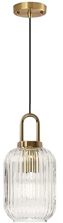 XIRYTU-H Transparent Glas-Pendelleuchte mit goldenem Sockel aus Messing, Transparent Deckenleuchte Hängelampe für Nachttisch und Esstisch Kücheninsel (14cm)