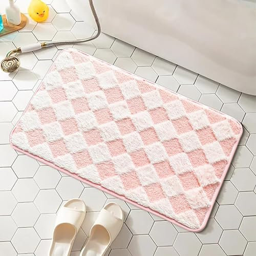APROPHIC Badezimmerteppich Duschvorleger für Badezimmer Badvorleger rutschfest Waschbar Pink Badematte Absorbiert Wasser Teppich Badezimmer, Geeignet für Badezimmer, Badewannen, unter Türen 40x60 cm
