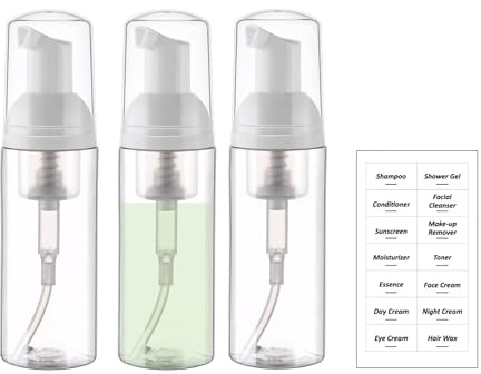 EDITBYLIBRA Flaconi in schiuma da 56,7 g, da viaggio, 3 pezzi, vuoti, a prova di perdite, approvati TSA, per shampoo, gel doccia, sapone per le mani, detergente per il viso (trasparente)