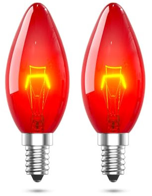 LumiGo 2X E14 Red Light Bulb 26W Dimmable, Fireglow Candle Bulb SES Edison Screw C35 Fireplace Coloured Light Bulb AC 220V for Chandelier Electric Fire Halloween Christmas Decoration