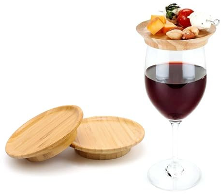 HJIAMA 2 Pièces Wine Glass Topper, Verre Vin en Bois Planche Charcuterie, Approprié Diamètre L'embouchure Tasse Tasse 7 cm, Décorations pour Verres Vin, Couvercles Verres Vin