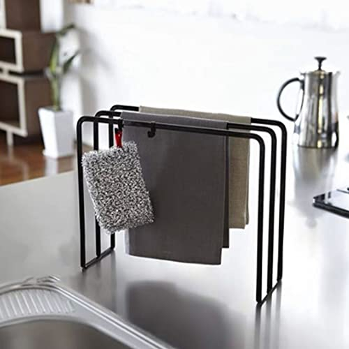 Dish Towel Holder, Kitchen Countertop Dish Rag Holder Iron Dish Cloth Holder Kitchen Towel Holder Stand Dishcloth Drying Rack Black Hand Towel Stand Rack for Kitchen Bathroom