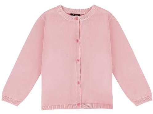 Soudittur Cardigan Bambina Basic Maniche Lunghe in Cotone Ragazze Cardigan Scuola Uniforme Maglieria (IT, età, 4 Anni, 5 Anni, Regular, Rosa)