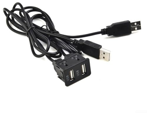 ZYWUOY Adaptateur USB Double Ports, Câble Audio pour Tableau de Bord de Voiture, 100 cm, Noir, Accessoire pour Voiture, Vélo, Moteur Marin