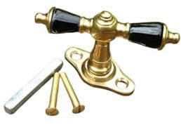 Antikas - Fenstergriff Messing poliert Porzellan Griffstücke schwarz, Gründerzeit Fenster