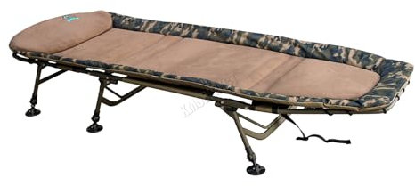 CARPZILLA Fishing Bed with 6 Adjustable Legs Folding Portable Large Bedchair Built-in Pillow Flat Out 210 x 80cm 150kg Capacity Overnight Camping Fishing Equipment Fishing Accessories Camo
