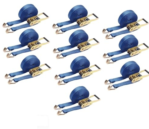 Lot de 10 sangles d'arrimage à cliquet robustes de 8 m x 50 mm pour camion 5 tonnes 5 000 kg