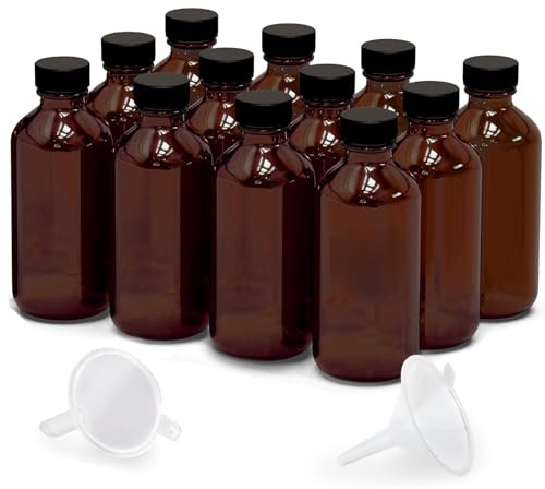 Bernsteinfarbene Glasflaschen, 57ml Braunglasflaschen für Vanilleextrakt, Boston Runde auslaufsichere braune Gläser mit Kappen, Bonus Trichter - Ideal für hausgemachte Extrakte, ätherische Öle
