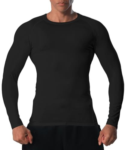 VanKee Men’s Compression Shirt Long Sleeve Shirts Running Tops Sweat Wicking Quickly Dry Base Layer Top Underarm Mesh Design for Running Cycling Gym Basketball Black