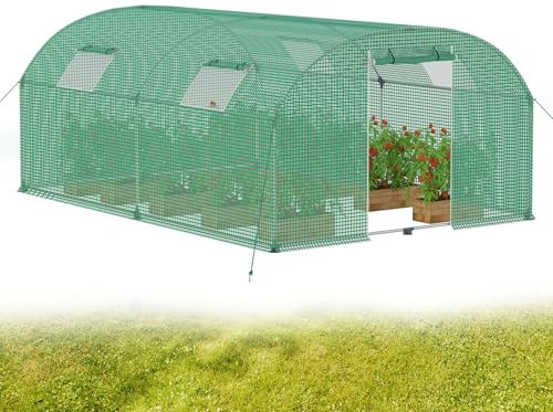 YRHome Invernadero grande de 3 x 4 x 2 m, resistente al invierno, acero galvanizado, color verde, con puerta y ventana, diseño de arco, para cultivo de tomates, plantas