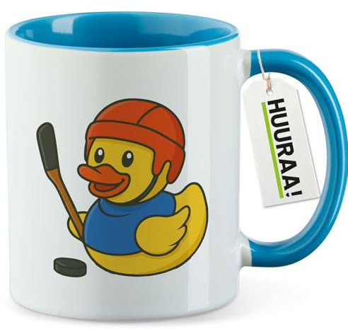 Huuraa Becher Quietscheente Eishockey Gummiente Hockey Geschenk 330ml Blau Quietscheente Eishockey Geschenkidee