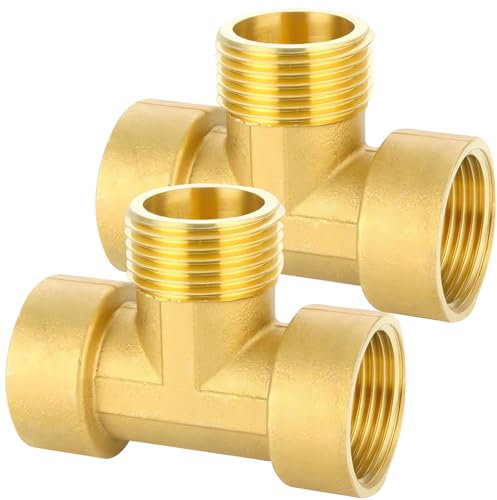 Lot de 2 raccords en T en laiton de 1 à 90° - Raccord fileté DN25 pour conduites d'eau chaude et froide